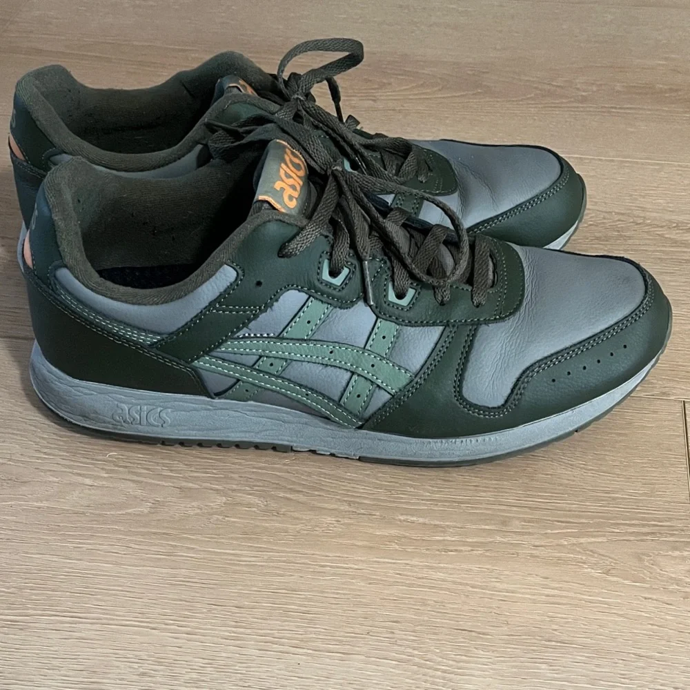 ASICS Green and Gray Low-Top Sneakers with Orange Logo Accent